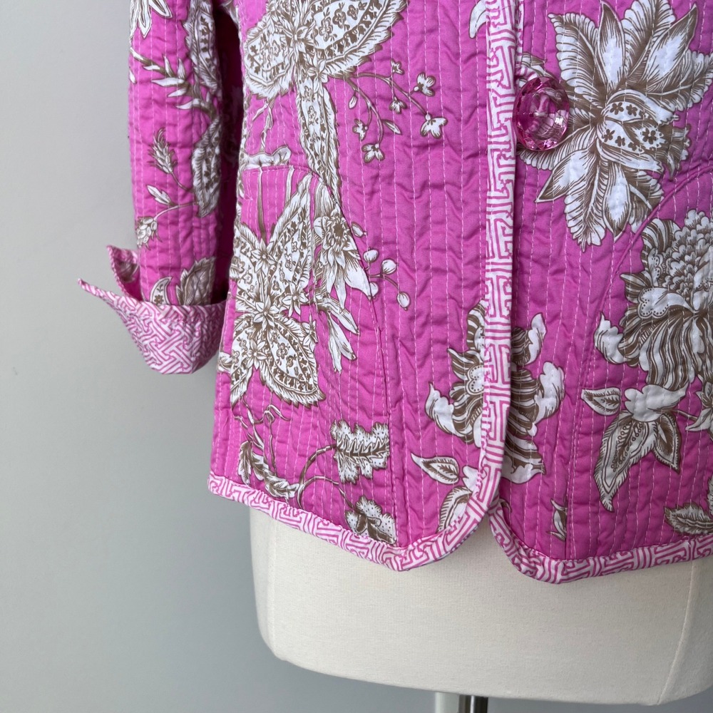 PATTY KIM Jacket‎ Hot Pink Floral Quilted Jacket Women's Size Large - Picture 9 of 16